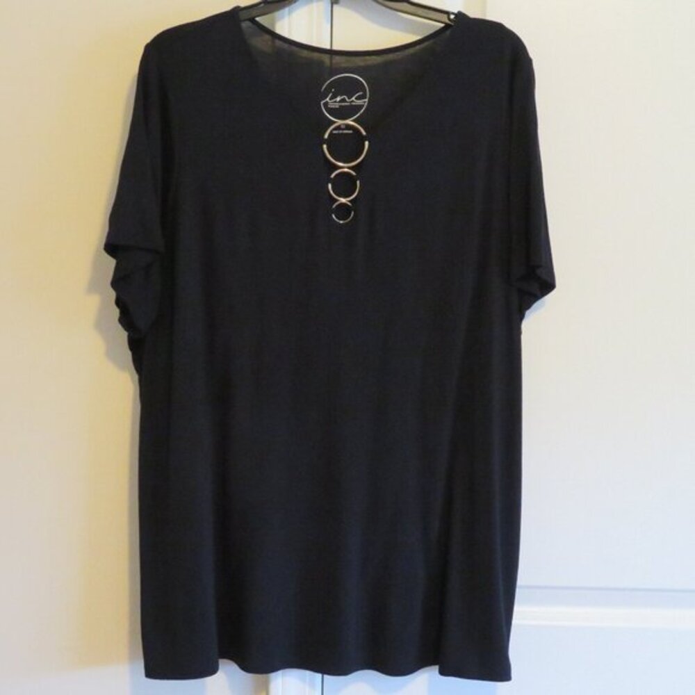 INC Black Front Lined Blouse with Gold‎ Rings in Front 2X